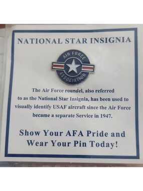NWT Air Force Association AFA Enamel Lapel Pin National Star Insignia Carded